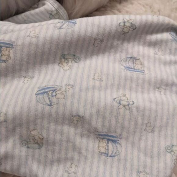 Little Impressions Baby Blanket Blue White Bear Sailboat